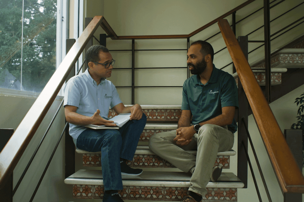 Godly men helped mentor Jonathan, displaying the heart of Christ. Here, Jonathan is having a conversation with another senior member of staff.