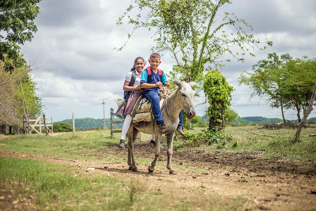 Diania and her brother riding to school.
