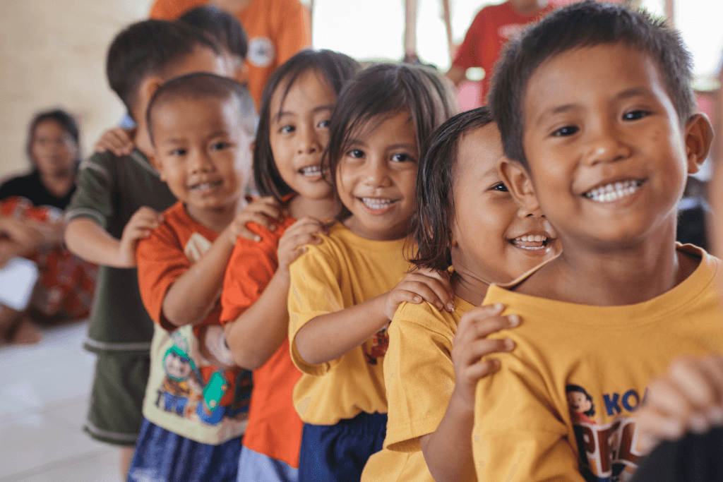 A group of children enjoying a Compassion project in Indonesia