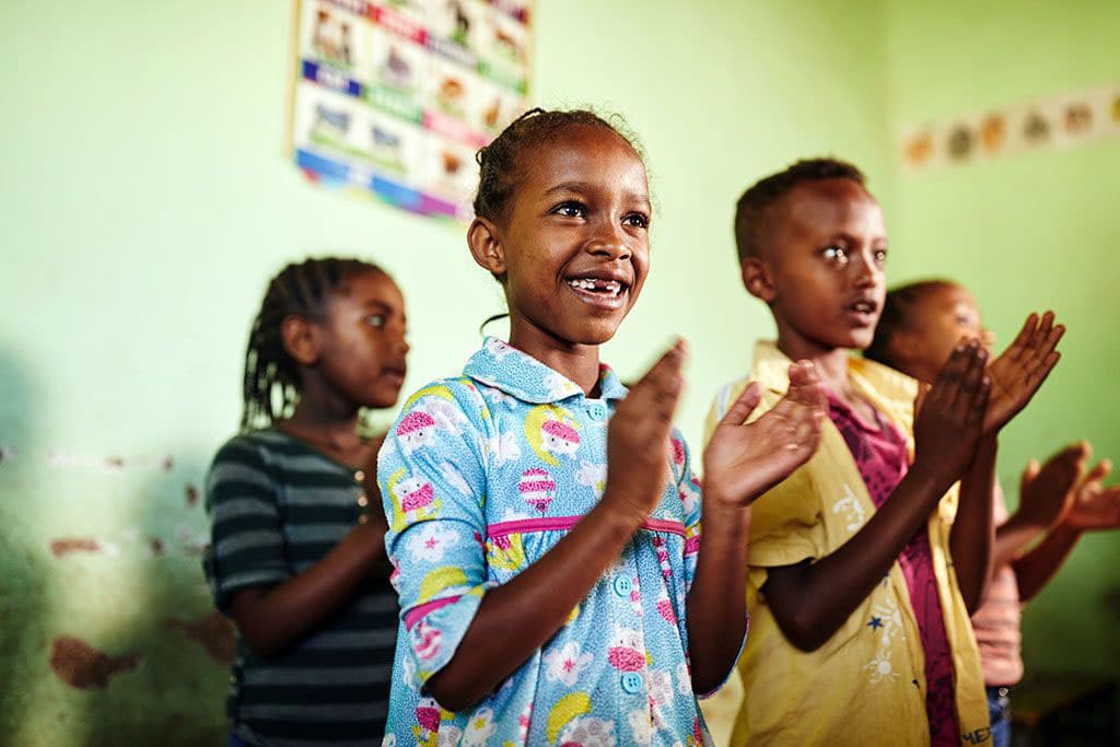 Children enjoying a music class in Ethiopia
