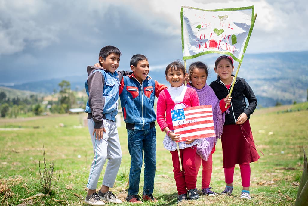 children with banner
