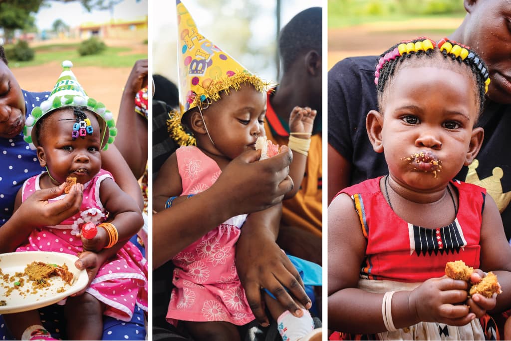 babies eating party food
