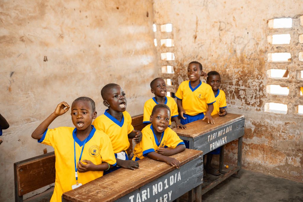 Children enjoying being in the classroom in the Savannah region of Ghana