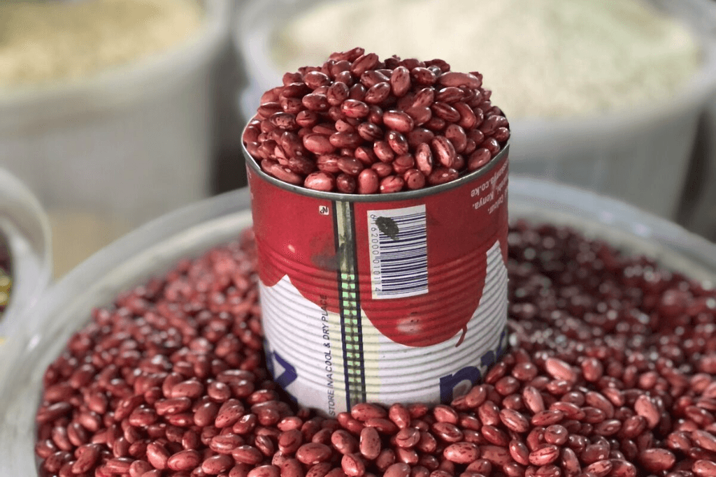 Beans on display in a Kenyan supermarket.