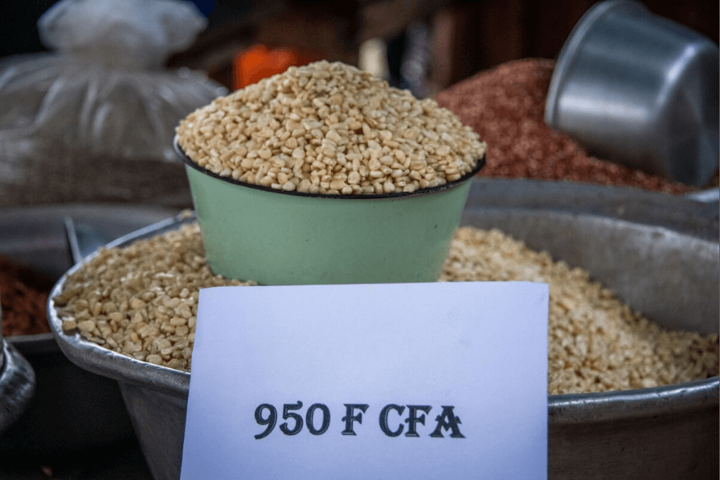 Corn on display in a Togo supermarket.
