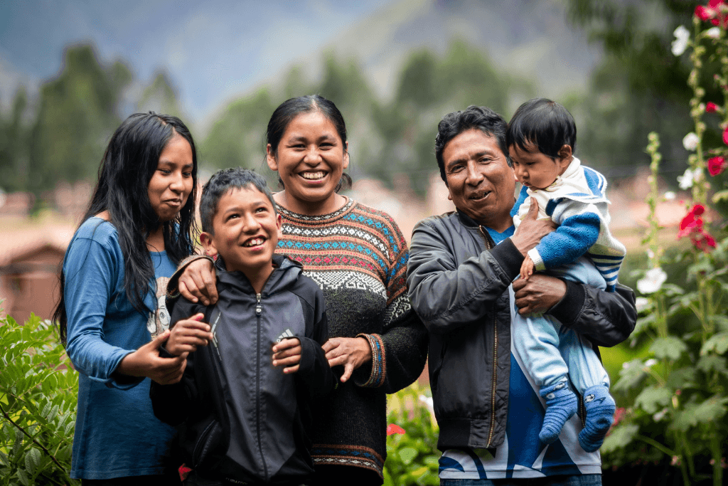 A family laugh together