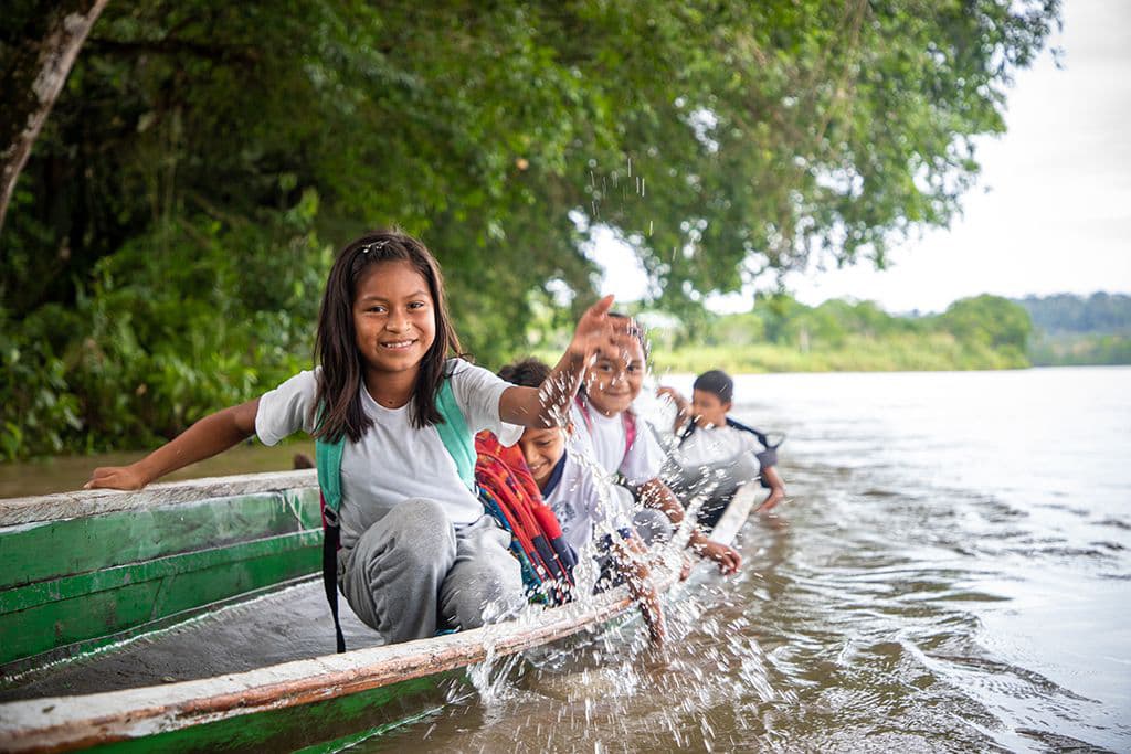 A group of children in Ecuador on their way to school.