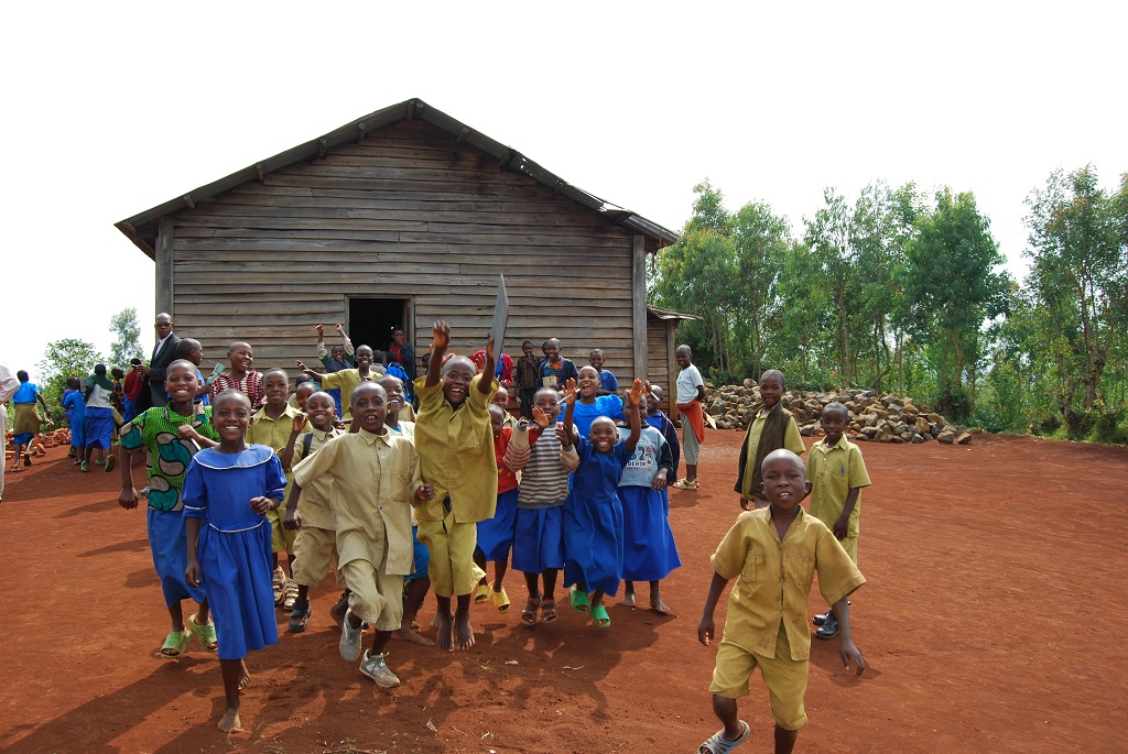 Rwandan children outside church