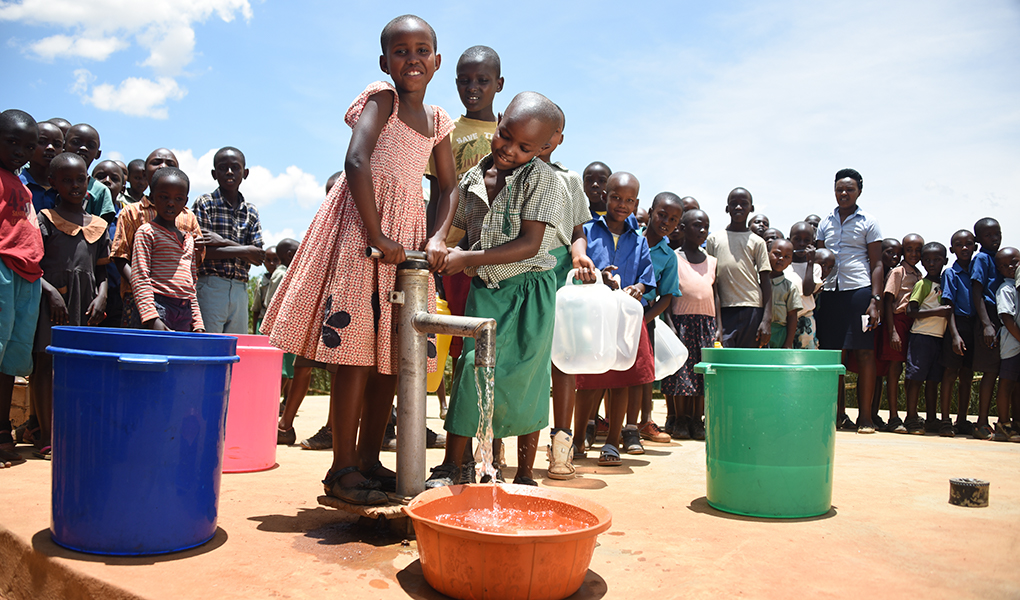 Children collecting water from a borehole