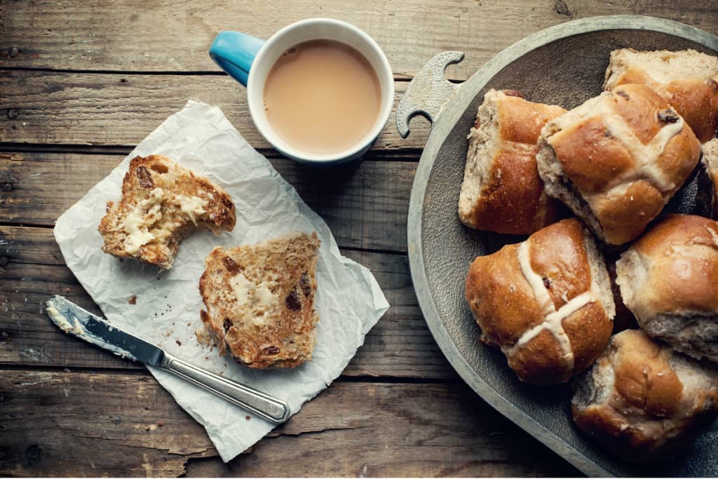 Hot cross buns and cup of tea