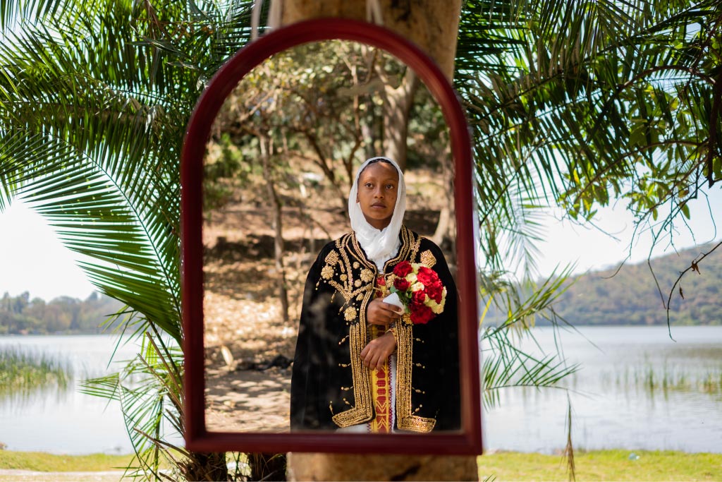 Mart wears traditional Ethiopian wedding clothes