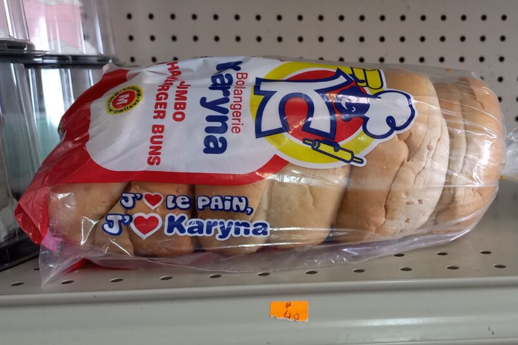 Bread rolls on display at a Haiti supermarket.