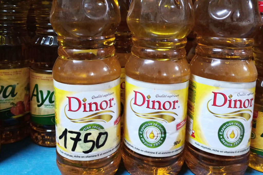 Cooking oil on display in a Burkina Faso supermarket.