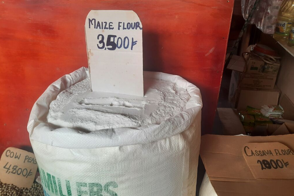 Maize flour on display in a Ugandan supermarket.