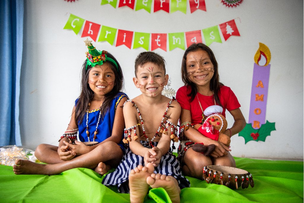 The birth of Jesus is celebrated in the remote Amazon Basin of Ecuador thanks to our local church partner. Dixiana, Rogger, and Kendra (left to right) from the Compassion project, wish all a happy Christmas!