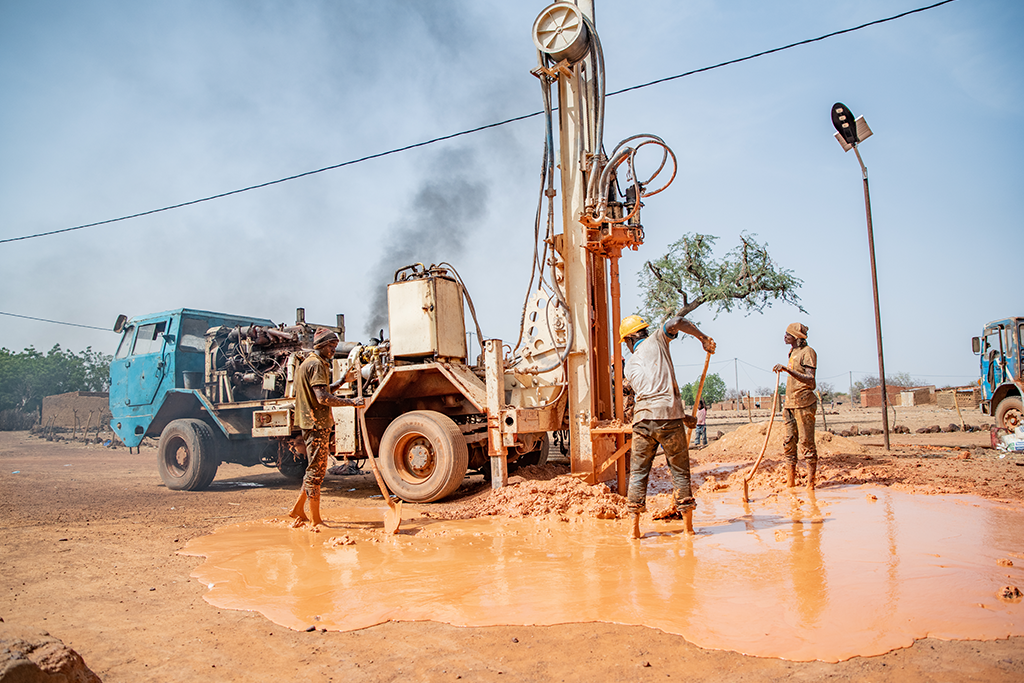 The drilling team dig a borehole.